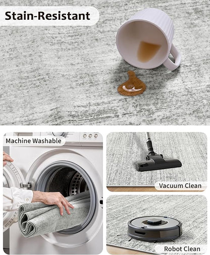 Art&Tuft Non-Slip Runner Rug - 3x12 Runner Rug Washable Low-Pile Rugs Runners, Soft Distressed Carpet Runner for Bedroom Bathroom Kitchen Laundry Living Room, Grey