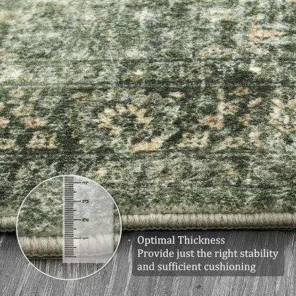 Morebes Vintage Washable Kitchen Rugs Non Slip,2x6 Runners for Hallways,Floral Boho Bathroom Runner Rug,Non Shedding Soft Throw Carpet for Laundry Floor Indoor, Grayish Green