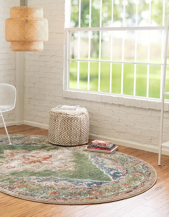 Unique Loom Isabella Collection Area Rug - Rossellini (4' x 6' Oval, Green/ Blue)