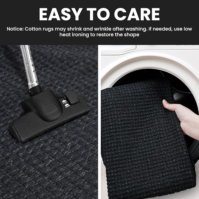 IOHOUZE Washable Area Rug 5x7 Non Slip Rubber Backed Rugs for Living Room, Dining Room Rugs Bedroom Rug, Woven Indoor Floor Carpet for Living Room Nursery Office, Black/Grey