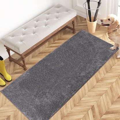 PURRUGS Dirt Trapping Door Mat 24" x 59", Non-Slip Machine Washable Entry Rug, Shoe Scraper, Dog Doormat, Super Absorbent Welcome Mat for Front & Back Door, Muddy Shoes & Paws, Light Grey-Dark Grey