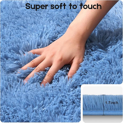 Blue 8x10 Area Rugs for Living Room Bedroom, Fluffy Large Rug Soft Shag Non-Slip Carpet for Kids Boys and Girls Room Dorm Home Decor (8ft x 10ft)
