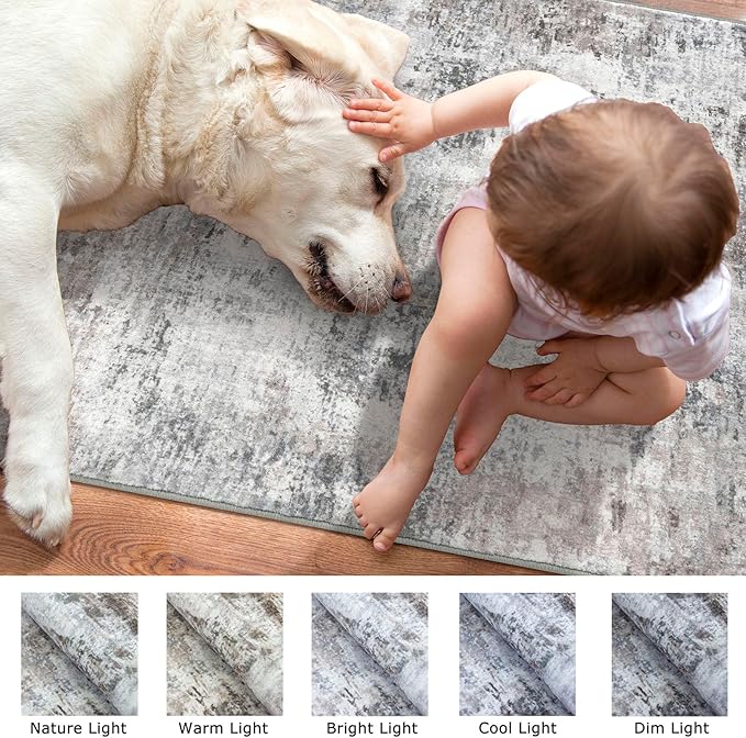 Modern Abstract 3x18 Runner Rug, Beige Grey Neutral Washable Long Kitchen Runner Non-Slip Soft Hallway Rug Runner Thin Print Faux Wool Floor Carpet for Hall Stair Entryway