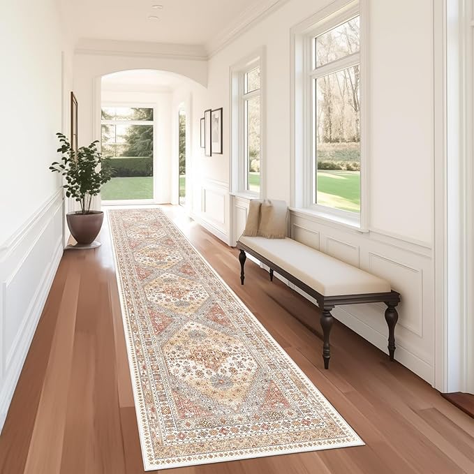 zesthome Washable Runner Rug 2.5x14 - Stain Resistant Entryway Rug,Ultra-Thin Kitchen Rugs, Anti Slip Backing Runner Rugs for Entrance Laundry Room Indoor Hallway (Orange,2.5'x14')