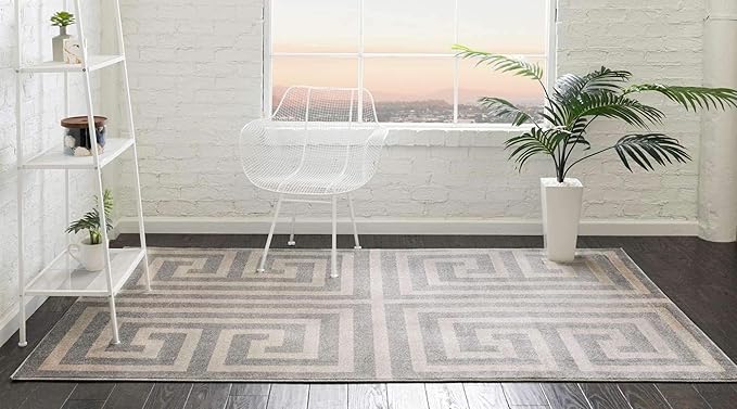 Unique Loom Athens Collection Classic Geometric Modern Border Design Area Rug (3' 3 x 5' 3 Rectangular, Gray/ Beige)