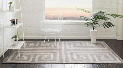 Unique Loom Athens Collection Classic Geometric Modern Border Design Area Rug (3' 3 x 5' 3 Rectangular, Gray/ Beige)