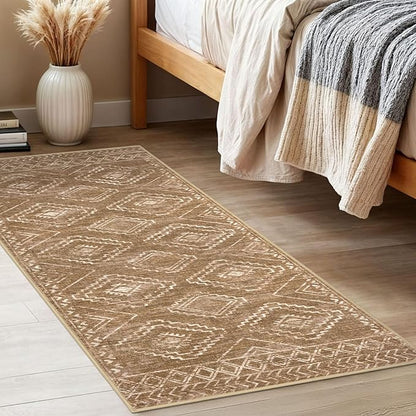 KILOCOCO Boho Kitchen Runner Rug 2x5 Washable Runner Rug, Soft Runners for Hallways Non Slip Printed Distressed Laundry Room Rugs, Low-Pile Rugs for Entryway/Bedroom/Living Room, Yellow Brown Orange