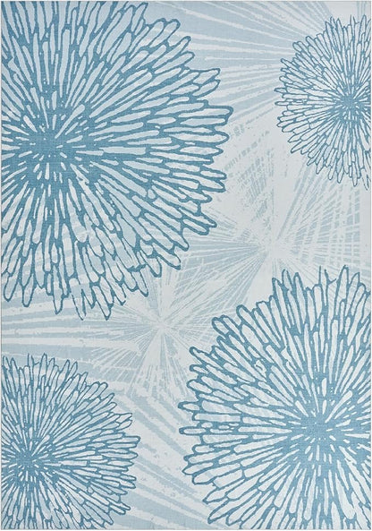 WITSHOCK 10x12 Washable Rug for Living Room,Modern Floral Distress Print Pattern Area Rugs,Stain Resistant with Non Slip Backing Carpet for Dining Room,Bedroom & Home Decor,Blue/Light Blue