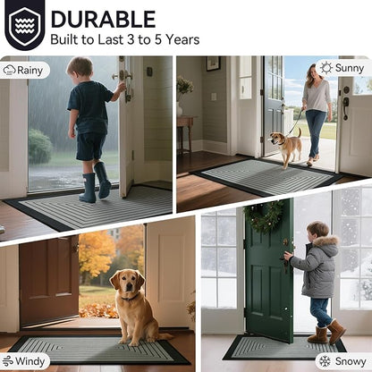 Front Door Mat 24''x35'', Absorbent Muddy Dirt Resist Washable Non Slip Low-Profile Indoor Doormat, Easy Clean Welcome Entryway Door Mats, Grey