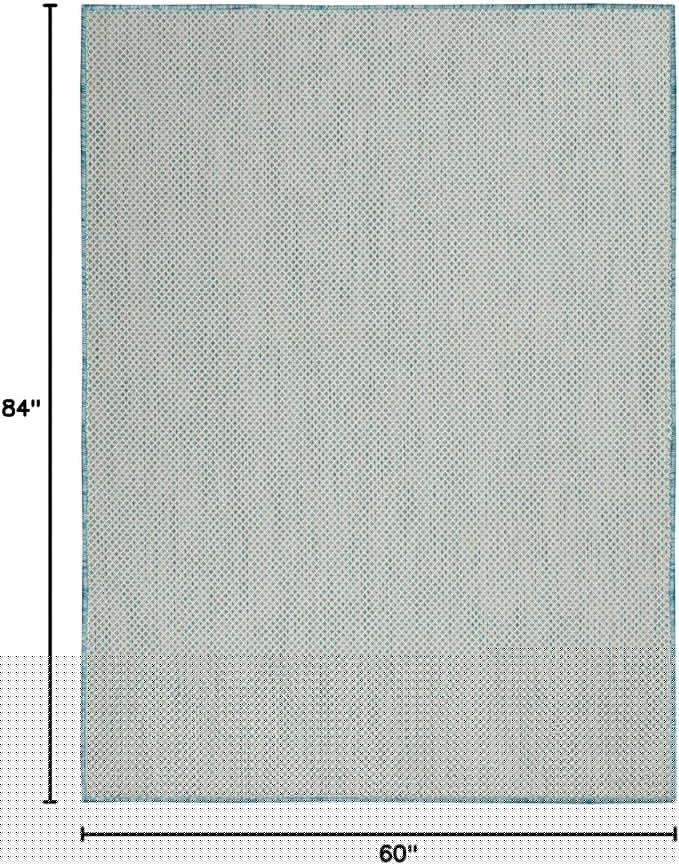 Nourison Home Courtyard Ivory Aqua 5' x 7' Area Rug - Easy Clean, Non Shedding, Bed Room, Living Room, Dining Room, Kitchen (5' x 7')