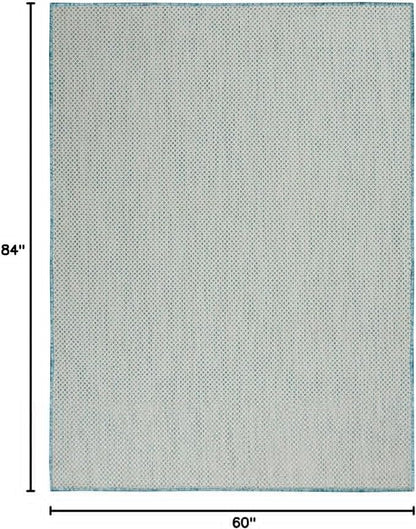 Nourison Home Courtyard Ivory Aqua 5' x 7' Area Rug - Easy Clean, Non Shedding, Bed Room, Living Room, Dining Room, Kitchen (5' x 7')