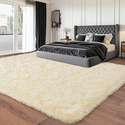 Fluffy Area Rugs for Living Room, Soft Shaggy Carpets for Living Room, Upgrade Non-Slip Plush Rugs for Kids' Room, Perfect Decor for Modern Home Light Champagne 5x7 Feet