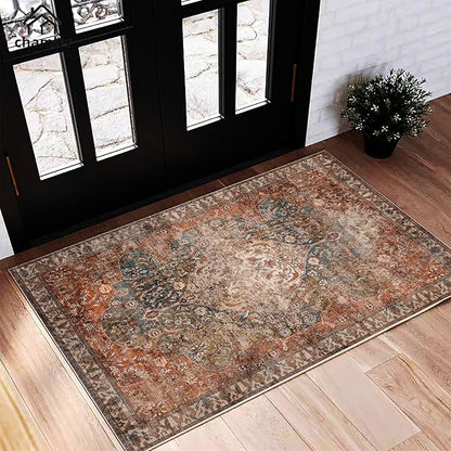 2x3 Area Rug Washable Door Mat Vintage Doormat Indoor Entrance Traditional Thin Floral Print Non Slip Rugs for Kitchen Bathroom Bedroom Living Room