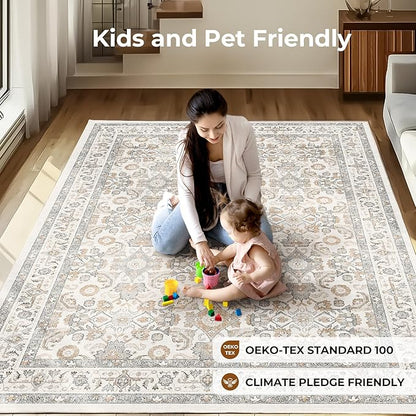 WITSHOCK Living Room Area Rugs 8x10: Soft Non-Slip Backing Washable Rugs Vintage Large Carpet for Bedroom Office Dining Room Kitchen Stain Resistant Home Decor Rug