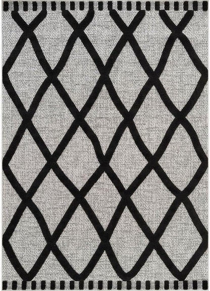 CAMILSON Modern Rug 9x12 Luxury Diamond Pattern Large Micro Loop Area Rugs Soft High-Low Pile Stain Resistant Easy to Clean Non-Shedding Durable Living Room Bedroom Indoor Carpet (Black/Gray)
