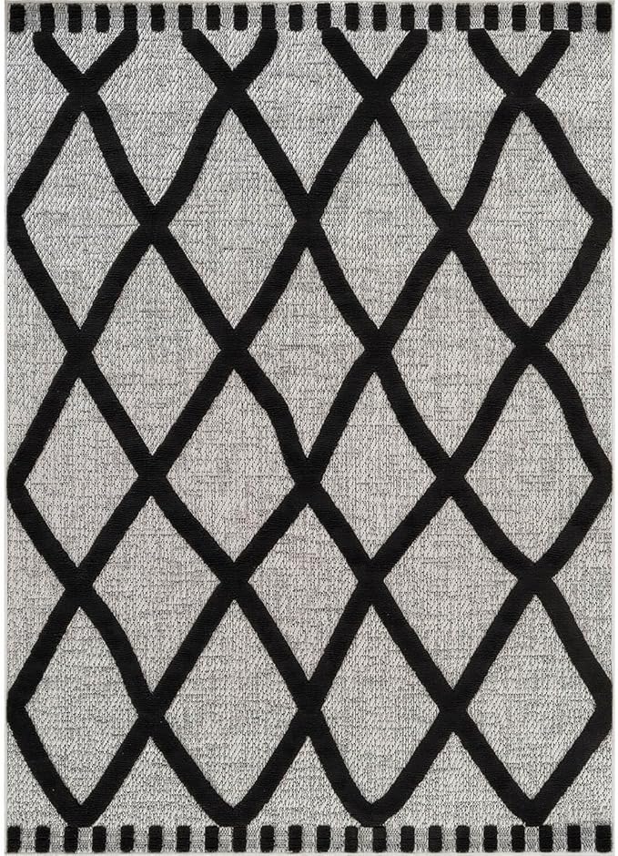 CAMILSON Modern Rug 5x7 Luxury Diamond Pattern Micro Loop Area Rugs Soft High-Low Pile Stain Resistant Easy to Clean Non-Shedding Durable Living Room Kitchen Indoor Carpet (Black/Gray)