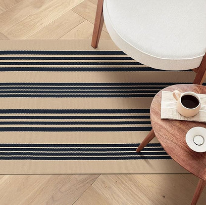 KOZYFLY Striped Front Door Mat 27.5x43 Inches Brown and Black Front Door Rug Cotton Washable Indoor Outdoor Rug Doormats Outdoor Small Striped Area Rugs for Kitchen Entryway Front Porch