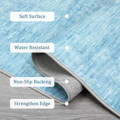 Area Rug 5x7 Machine Washable Area Rug for Living Room Non-Slip Stain Resistant Modern Abstract Bedroom Rug Contemporary Solid Throw Rug Foldable Accent Floor Carpet for Dining Room, Blue