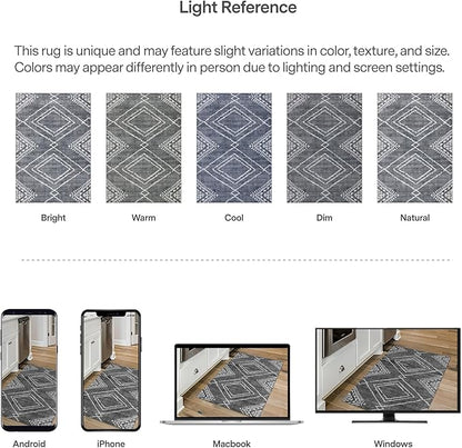 ReaLife Rugs Machine Washable Area Rug - Living Room Bedroom Bathroom Kitchen Entryway Office - Padded Crease Free Stain Resistant Premium - Moroccan Diamond Tribal- Jax - Gray- 2'x 3'