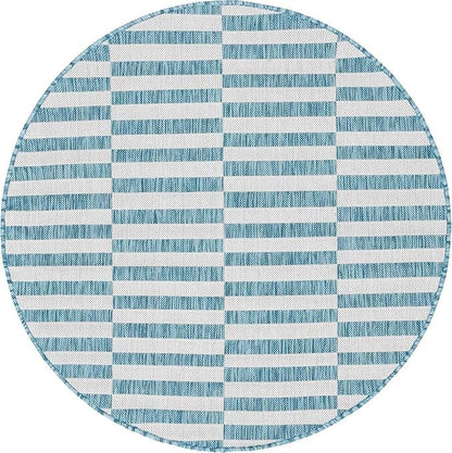 Unique Loom Outdoor Striped Collection Area Rug - Striped (4' 1" Round, Light Aqua/Ivory)