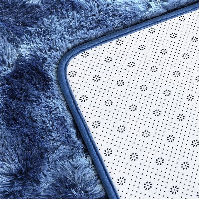 Large Shag Area Rugs 5 x 8, Plush Fuzzy Rugs for Living Room, Ultra Soft Fluffy Furry Rug for Bedroom, Indoor Carpet Nursery Rugs for Kids Room Home Decor, Tie-Dyed Navy Blue