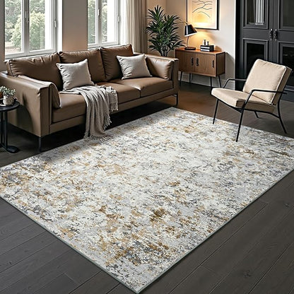 Toneed Abstract Area Rug Modern Washable Rug Soft Non Slip Rug Low Pile for Bedroom Living Room Dining Room Brown/Grey 5x7 Feet