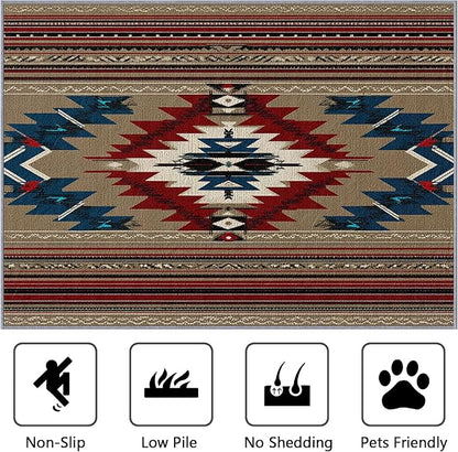 4x6 Rug Washable - Navajo Rug for Bedroom, Southwestern Tribal Ethnic Rustic Cabin Non Slip Low Pile Area Rugs for Living Room Laundry, Navajo Carpet Room Decor & Gifts