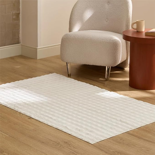 Bedsure 3x5 Fluffy Area Rugs for Living Room, Machine Washable Rugs, Non-Slip Backing, Non-Shedding, Pet Friendly Throw Rug for Bedroom Dining Room, Coconut White