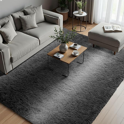 Zentavio Grey White Gradient Area Rugs for Living Room, Rugs for Bedroom 5x8 Fluffy Carpet Soft Shag Aesthetic Plush High Pile Gray Throw Rug for Nursery Kids Room Dorm