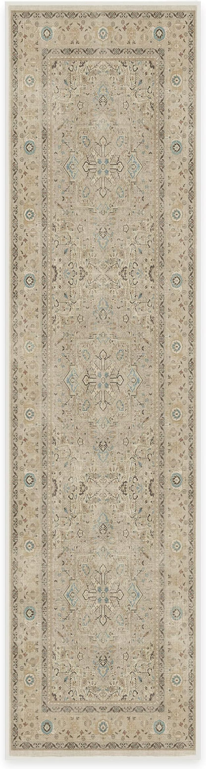RUGGABLE Washable Vintage Runner Rug – Kamran Ivory Opal 2.5x10, Stain-Resistant, Non-Slip Hallway Runner – Machine Washable Rug for Hallway, Entryway, Living Room & Kitchen – with Standard Pad