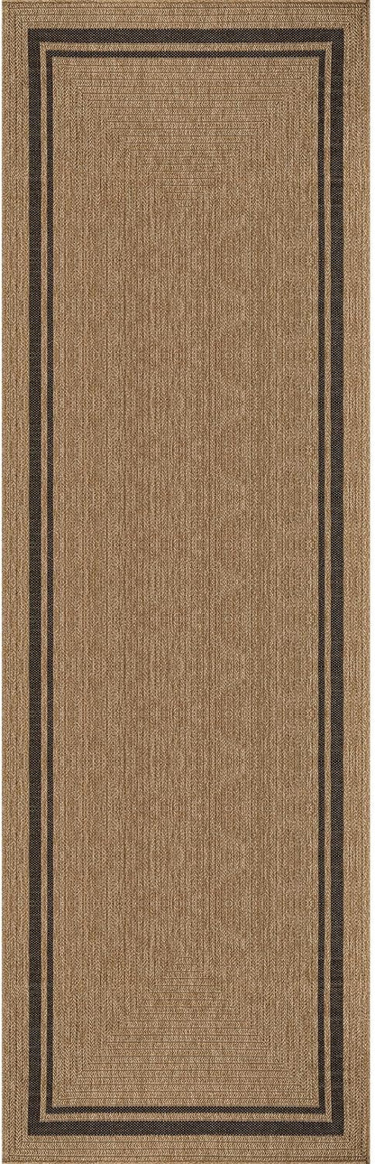 Beverly Rug Easy Jute Bordered Runner Rug 2x7 Washable Durable Indoor Outdoor Area Rugs for Living Dining Room Patio Office Stain Resistant Non Shedding Casual Indoor Outside Carpet 2 x 7 Natural