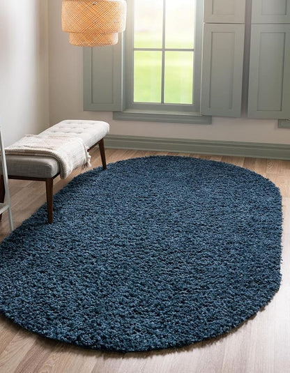 Unique Loom Davos Shag Collection Area Rug - Solid (7' 10" x 10' Oval, Marine Blue)