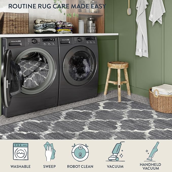 Lahome Moroccan Washable Entry Rug - 2x3 Small Throw Kitchen Rugs Non-Slip Soft Area Rugs for Bedroom Grey Distressed Bathroom Mats Indoor Doormat Carpet for Entryway Laundry Room Living Room Bedside
