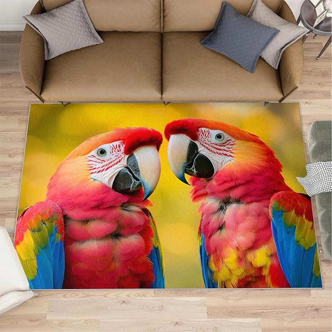 Parrot Rugs for Bedroom - 5x8 Area Rug - Cute Parrot Rugs for Living Room, Colorful 3D Animal Rug, Non-Slip Washable Home Decor Carpet
