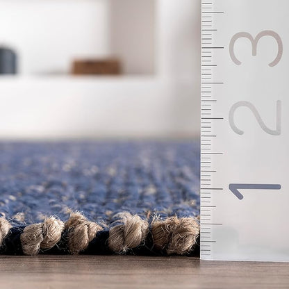 nuLOOM 2'6" x 8' Elfriede Jute & Cotton Hand Woven Area Rug, Blue, Solid Rustic Farmhouse Style, Weaved Design, Natural Fiber, For Bedroom, Living Room, Dining Room, Hallway, Office, Entryway