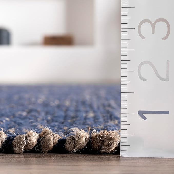 nuLOOM 2x3 Elfriede Jute & Cotton Hand Woven Area Rug, Blue, Solid Rustic Farmhouse Style, Weaved Design, Natural Fiber, For Bedroom, Living Room, Dining Room, Hallway, Office, Entryway
