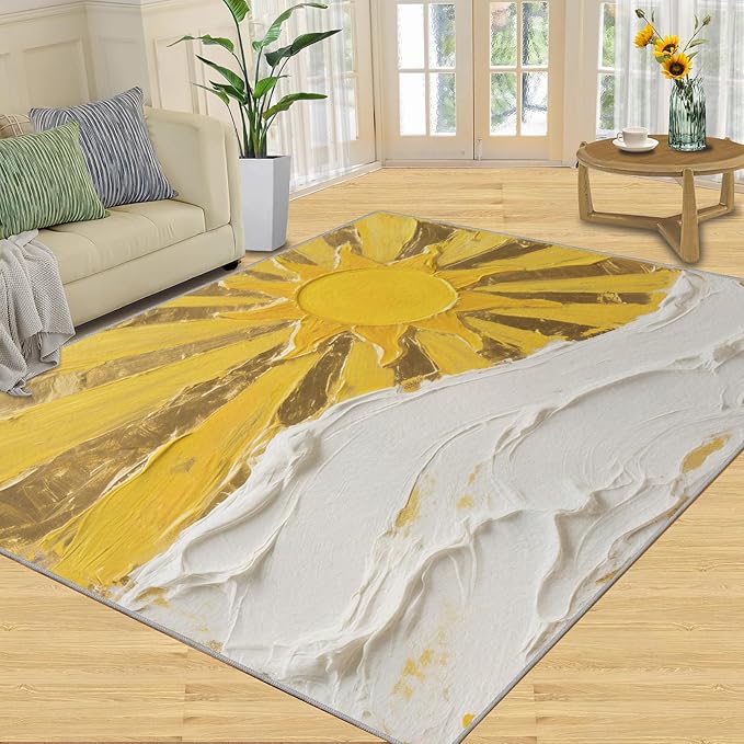 Boho Sun Runner Rugs 2x4ft, Abstraction Deco Small Entryway Mats, Minimalist Sunburst Laundry Room Rug Non Slip Durable Throw Rugs for Front Door Bedroom Bedside