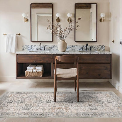 Runner Rug 2'6''x6 Non Slip Machine Washable Vintage Hallway Runner Rug, Low PileLight Weight Rugs for Entryway, Hallway, Kitchen and Corridor, Light Taupe Brown