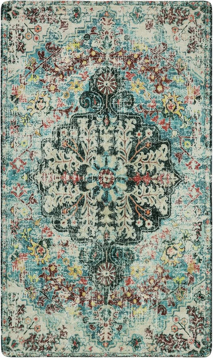 Lahome Boho Bohemian Area Rug - 2x3 Small Washable Bathroom Entryway Kitchen Rug,Floral Medallion Non Slip Pet Friendly Vintage Throw Carpet for Indoor Front Door Sink Living Room Bedroom,Teal