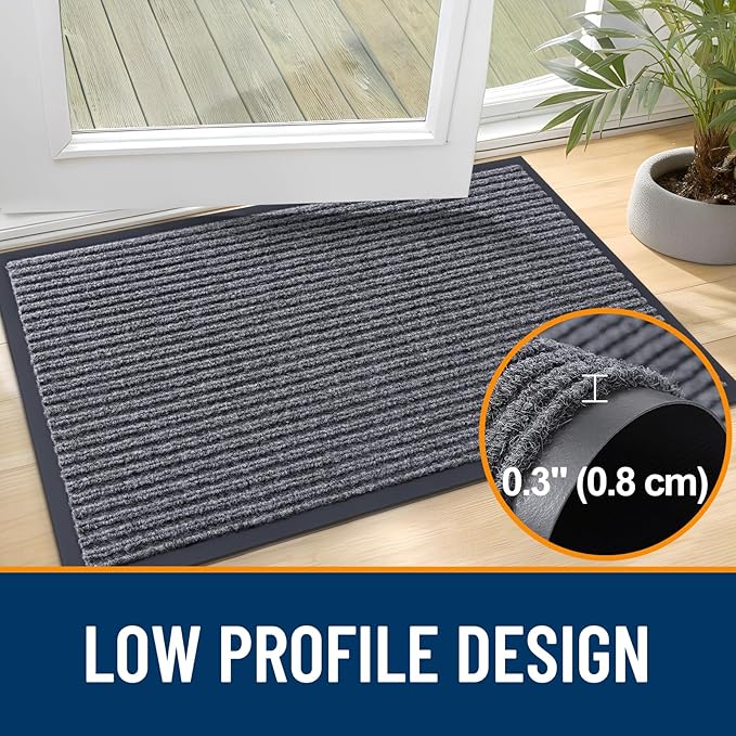 OLANLY Front Door Mat Indoor Outdoor Entrance, Waterproof Heavy Duty Doormat, Fade Resistant, Low Profile, Easy Clean Patio Porch Welcome Floor Mats for Entry, 47x17, Grey