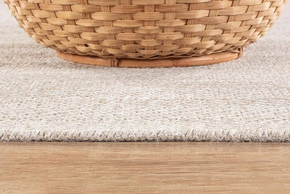 CAMILSON Easy Jute Round Rug 4ft Indoor Outdoor Off-White Color Fiber Area Rugs for Living Room and Patio Rug Herringbone Boho Woven Design Easy-Cleaning Washable Outside Carpet Alfombras (4 Round)
