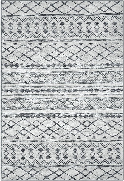 KUTA Boho 6x9 Area Rugs, Moroccan Washable Kitchen Entry Rug Non Slip, Grey Ultra Soft Print Distressed Geometric Low-Pile Throw Carpet for Bedroom Nursery Dorm Decor