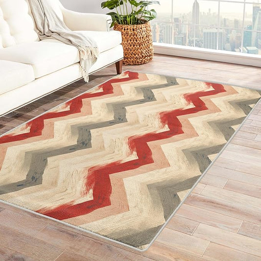 Chevron Pattern Rug, 6x8 Rug, Farmhouse Stripes Rugs for Living Room Bedroom, Stripes Large Area Rug, Washable Rug Non Slip Soft Indoor Carpet, Chevron Pattern Home & Room Decor