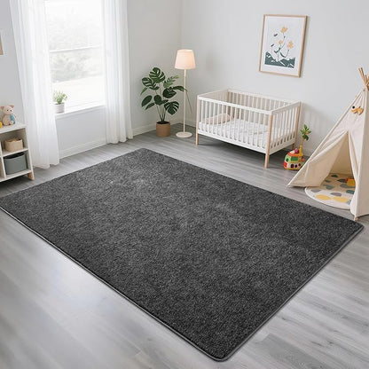 HQAYW 5x7 Area Rugs for Living Room Bedroom, Modern Thickened Memory Foam Soft Rug, Indoor Low Pile Minimalist Washable Non Slip Carpets for Kids Girls Boys Nursery Dorm Home Decor, Dark Grey