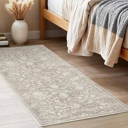 KILOCOCO Hallway Runner 2x5 Kitchen Runner Rug Printed Vintage Floral Washable Non-Slip Runners for Hallways Laundry Room Rugs Distressed Boho Rug for Bedroom, Beige