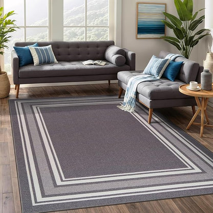 Beverly Rug Non Slip Area Rugs 3x5 Modern Bordered Non Skid Rubber Backing Soft Area Rug for Living Dining Room Easy to Clean Non Shedding Kitchen Bedroom Indoor Carpet 3 x 5 Gray
