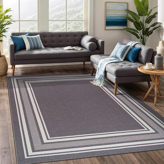 Beverly Rug Non Slip Area Rugs 8x10 Modern Bordered Non Skid Rubber Backing Soft Area Rug for Living Dining Room Easy to Clean Non Shedding Kitchen Bedroom Indoor Carpet 8 x 10 Gray