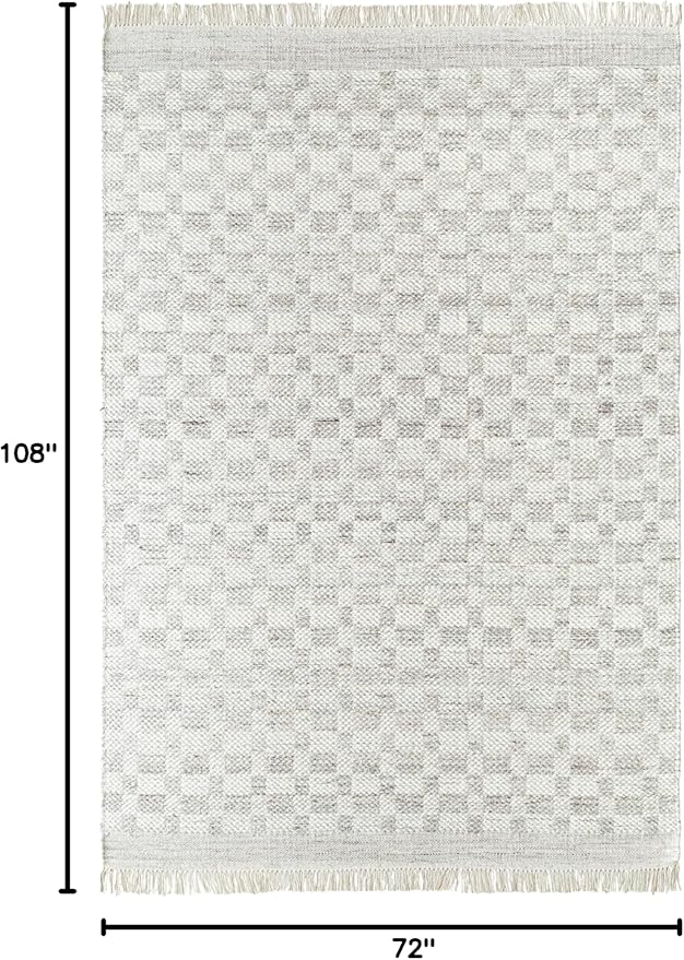Mark&Day Wool Rugs, 6x9 Clinten Solid and Border Light Gray Checkered Rug, Grey Ivory Carpet for Living Room, Bedroom or Kitchen (6' x 9')