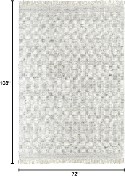 Mark&Day Wool Rugs, 6x9 Clinten Solid and Border Light Gray Checkered Rug, Grey Ivory Carpet for Living Room, Bedroom or Kitchen (6' x 9')