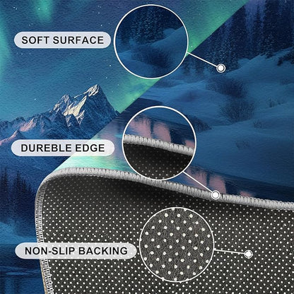 3x6 Snowy Mountains Bedroom Rug Under Bed - Aurora Borealis Kids Room Rugs, Polar Landscape Bedroom Runner Rug Soft Washable for Living Room Kitchen